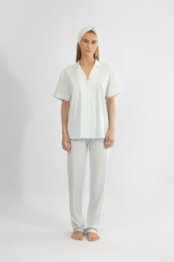 Πιτζάμα Γυναικεία Καρώ Σακάκι με μακρύ παντελόνι cotton modal - 110913 ciel