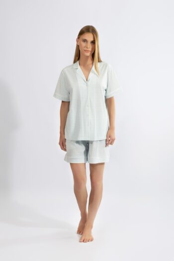 Πιτζάμα Γυναικεία Καρώ Σακάκι με βερμούδα cotton modal - 110914 ciel