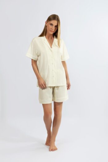 Πιτζάμα Γυναικεία Καρώ Σακάκι με βερμούδα cotton modal - 110914 yellow