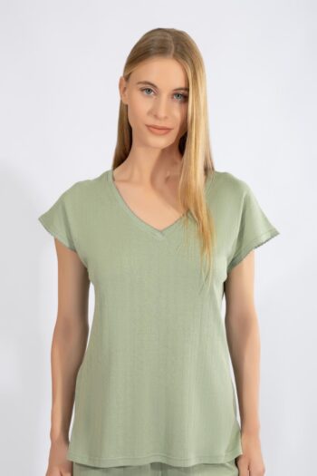 Μπλουζάκι Γυναικείο Rib με μανίκι cotton modal – 110916 olive
