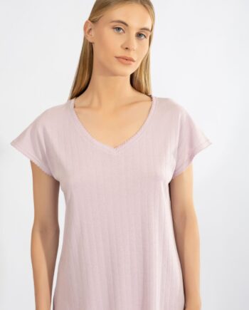 Μπλουζάκι Γυναικείο Rib με μανίκι cotton modal – 110916 lavender