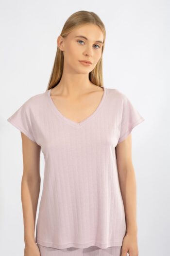 Μπλουζάκι Γυναικείο Rib με μανίκι cotton modal – 110916 lavender
