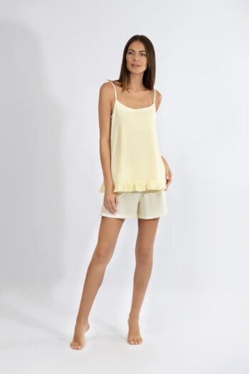 Baby Doll μονόχρωμο H με καρώ σορτσ cotton modal - 210805 yellow