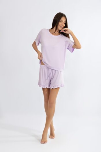 Baby Doll μονόχρωμο Σορτσ με βολάν micro modal - 210807 lavender
