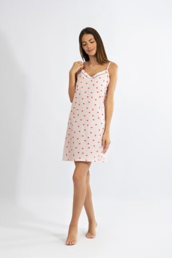 Νυχτικό εμπριμέ Ποπλίνα Ράντα cotton - 310802 pink