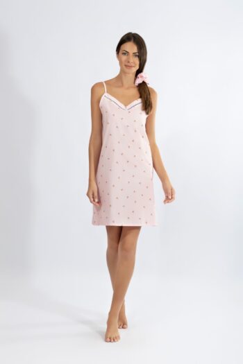 Νυχτικό εμπριμέ Ποπλίνα Ράντα cotton - 310803 pink