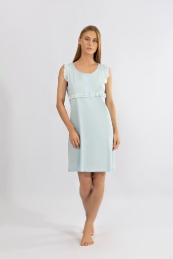 Νυχτικό μονόχρωμο Αμάνικο με πατιλέτα και καρώ detail cotton modal - 310811 ciel