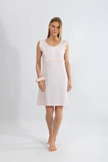 Νυχτικό μονόχρωμο Αμάνικο με πατιλέτα και καρώ detail cotton modal - 310811 pink