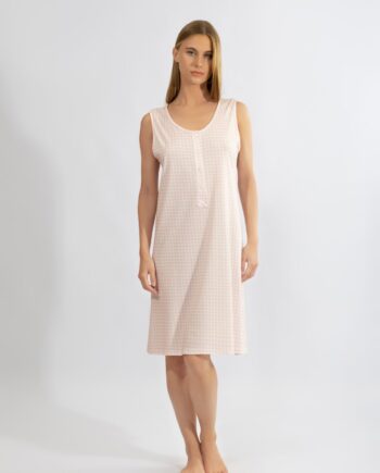 Νυχτικό Καρώ Αμάνικο με πατιλέτα cotton modal - 310813 pink