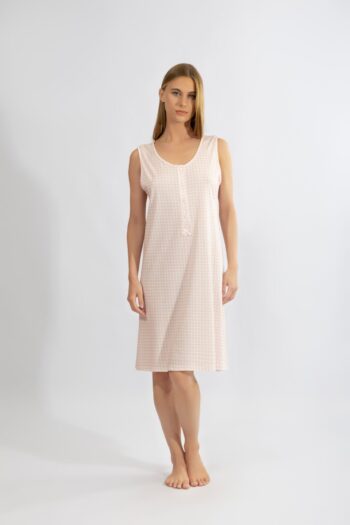 Νυχτικό Καρώ Αμάνικο με πατιλέτα cotton modal - 310813 pink