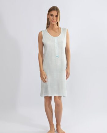 Νυχτικό Καρώ Αμάνικο με πατιλέτα cotton modal - 310813 ciel