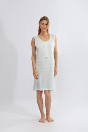Νυχτικό Καρώ Αμάνικο με πατιλέτα cotton modal - 310813 ciel