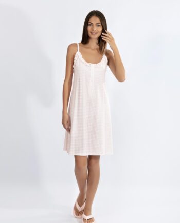 Νυχτικό Καρώ με ράντα και πατιλέτα cotton modal - 310814 pink