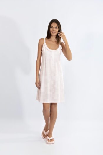 Νυχτικό Καρώ με ράντα και πατιλέτα cotton modal - 310814 pink