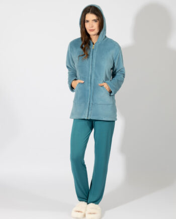 Fleece Ζακέτα με Κουκούλα – 409714 petrol