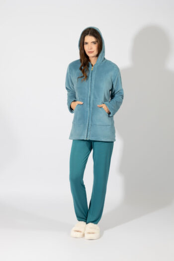 Fleece Ζακέτα με Κουκούλα – 409714 petrol