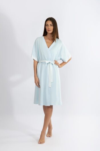 Ρόμπα μονόχρωμη σταυρωτή με καρώ detail - 410703 ciel