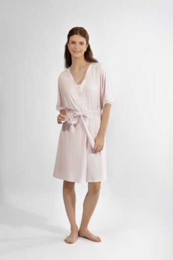 Ρόμπα μονόχρωμη σταυρωτή με δαντέλα micro modal - 410706 pink