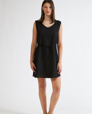 Φόρεμα Linen viscose Αμάνικο με ζώνη -508609 black