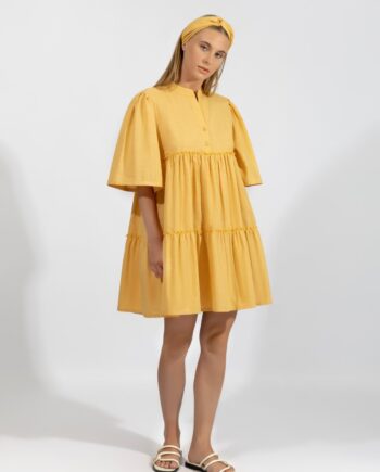 Φόρεμα Βολάν με 3/4 μανίκι cotton - 510605 mustard