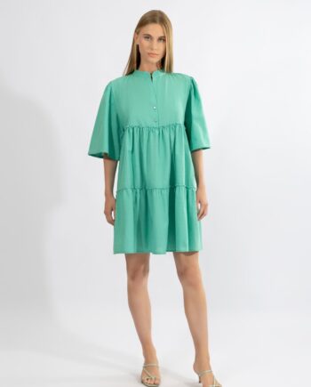 Φόρεμα Βολάν με 3/4 μανίκι cotton - 510605 petrol