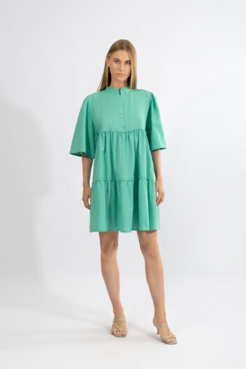 Φόρεμα Βολάν με 3/4 μανίκι cotton - 510605 petrol