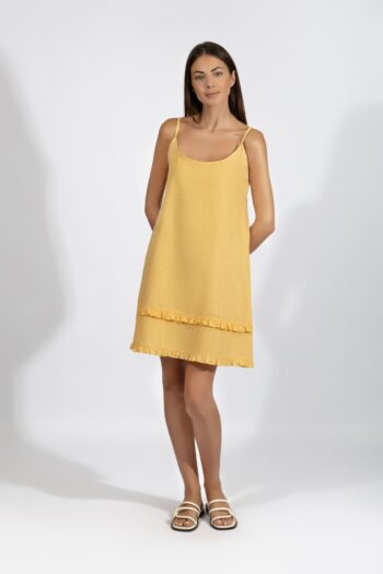 Φόρεμα με Ράντα cotton - 510606 mustard