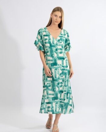Φόρεμα midi με μανίκι βολάν viscose - 510619 green