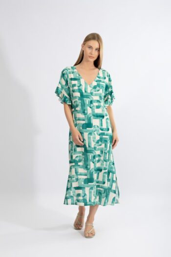 Φόρεμα midi με μανίκι βολάν viscose - 510619 green