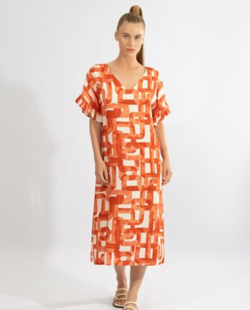 Φόρεμα midi με μανίκι βολάν viscose - 510619 orange