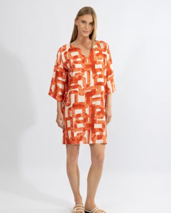 Φόρεμα βε με 3/4 μανίκι Chains viscose - 510623 orange