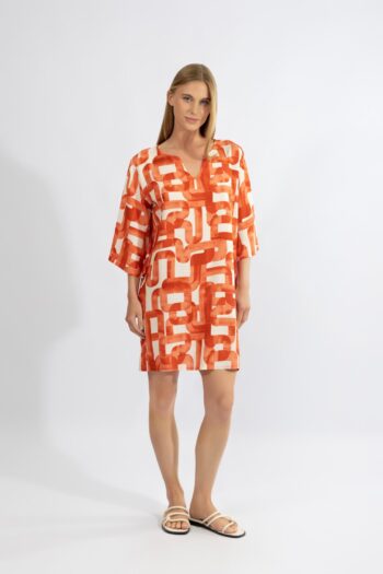 Φόρεμα βε με 3/4 μανίκι Chains viscose - 510623 orange
