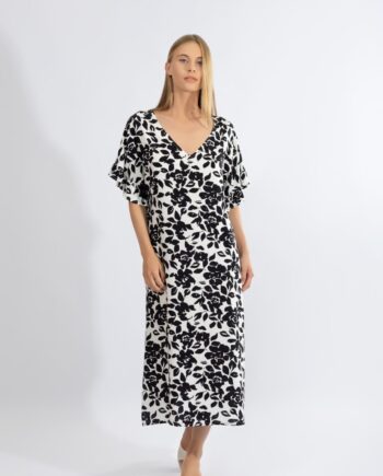Φόρεμα midi με μανίκι βολάν viscose - 510624 black