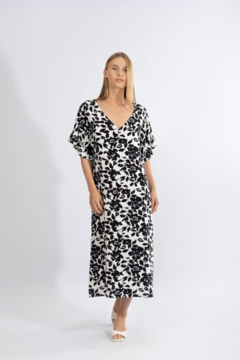 Φόρεμα midi με μανίκι βολάν viscose - 510624 black