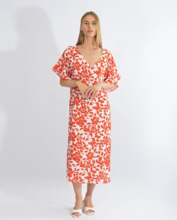 Φόρεμα midi με μανίκι βολάν viscose - 510624 red