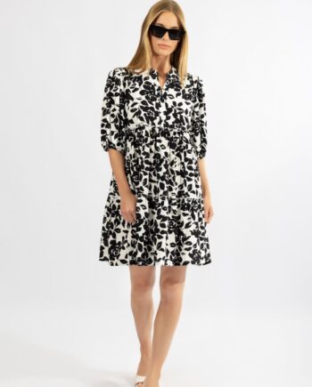 Φόρεμα Βολάν με 3/4 μανίκι Big Flower viscose - 510626 black