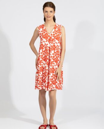 Φόρεμα Αμάνικο βε κουφόπιετα Big Flower viscose - 510627 red