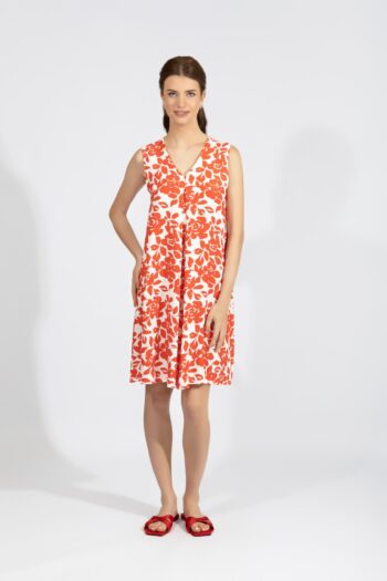 Φόρεμα Αμάνικο βε κουφόπιετα Big Flower viscose - 510627 red