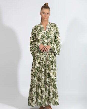Φόρεμα Maxi μακρύ μανίκι Floral viscose - 510628 olive