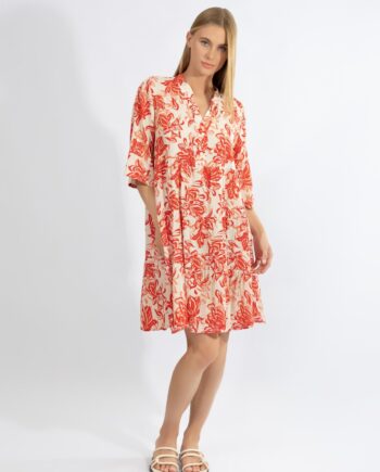 Φόρεμα με 3/4 μανίκι Floral viscose - 510629 red