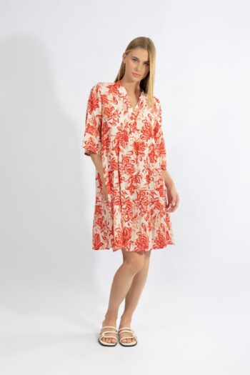 Φόρεμα με 3/4 μανίκι Floral viscose - 510629 red