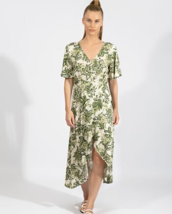 Φόρεμα με μανίκι βε maxi Floral viscose - 510630 olive