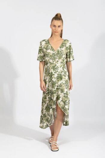Φόρεμα με μανίκι βε maxi Floral viscose - 510630 olive