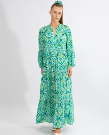 Φόρεμα Maxi μακρύ μανίκι Green Garden viscose - 510636