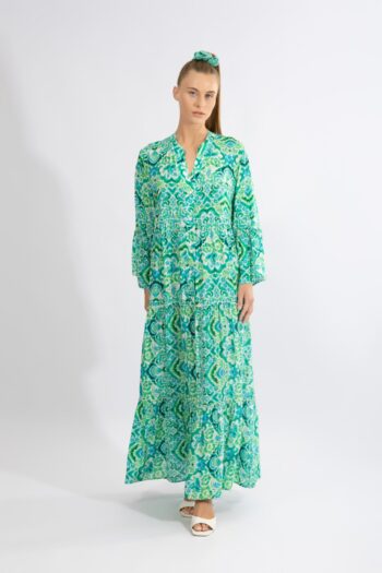 Φόρεμα Maxi μακρύ μανίκι Green Garden viscose - 510636