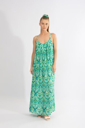 Φόρεμα Ράντα με νερβίρ maxi Green Garden viscose - 510638