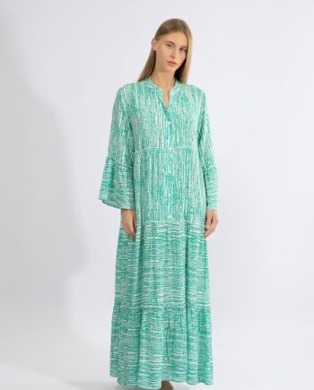 Φόρεμα Maxi μακρύ μανίκι Turqoise stripes  viscose - 510645