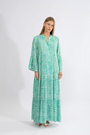 Φόρεμα Maxi μακρύ μανίκι Turqoise stripes  viscose - 510645