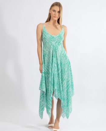 Φόρεμα Ράντα Ασύμμετρο Turqoise stripes  midi - 510647