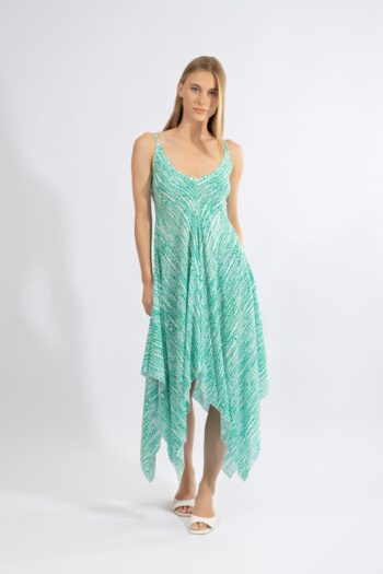 Φόρεμα Ράντα Ασύμμετρο Turqoise stripes  midi - 510647